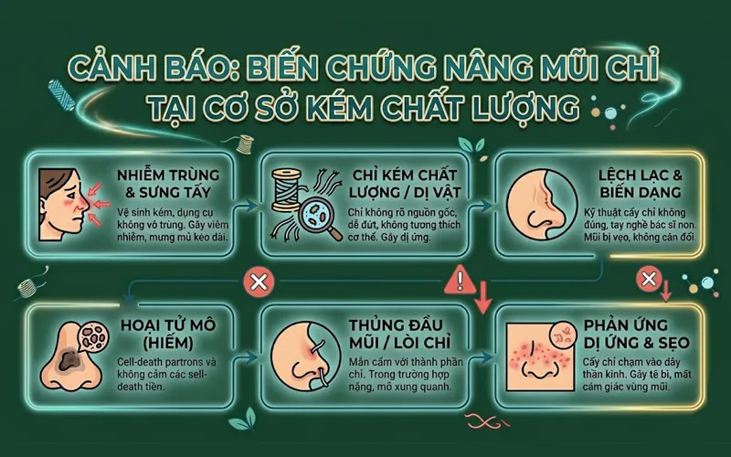 Nâng Mũi Chỉ Có An Toàn Không? Ưu Điểm & Rủi Ro Tiềm Ẩn Khi Nâng Mũi Chỉ biến chứng nâng mũi chỉ